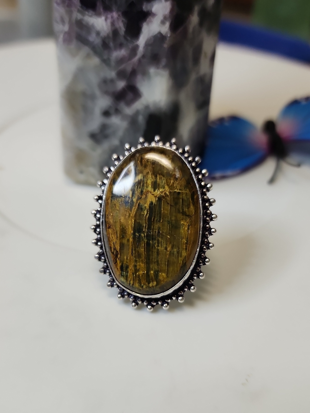 Brown-Gold Oval Statement Ring